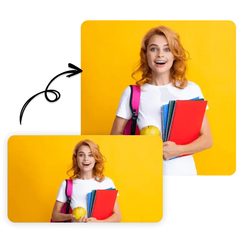 Orange hair with yellow background surprised girl different layout image